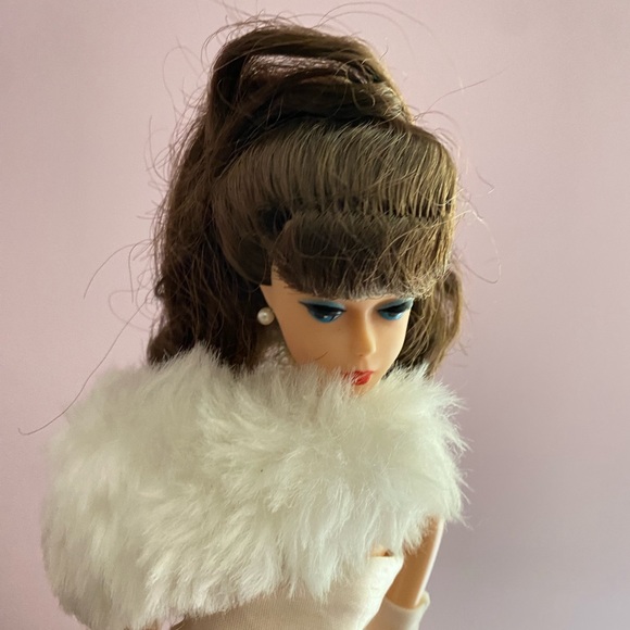 Vintage Enchanted Evening Barbie Doll Pink Gown White Stole Brunette Repro - Picture 12 of 12